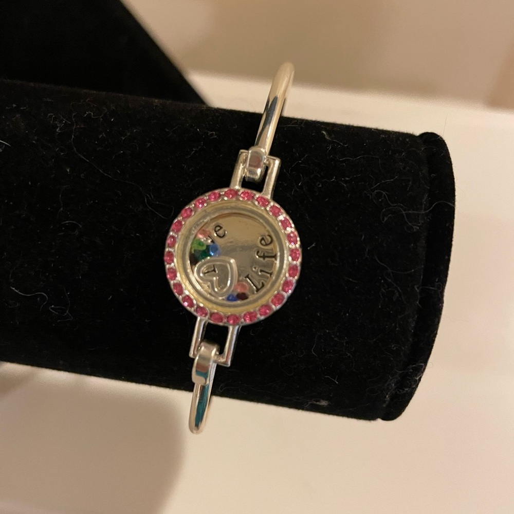 Love* Life* silver bracelet with pink bling